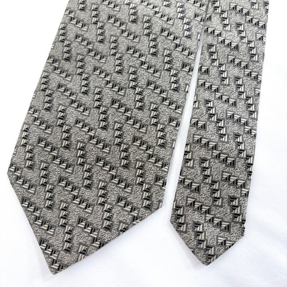 Principe Necktie Grey Black Geometric Abstract 100% Silk Made in Italy Mens Tie